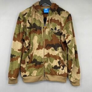 Adidas Camo Fuzzy Fleece Zip Up Hoodie Jacket Men's Size Small